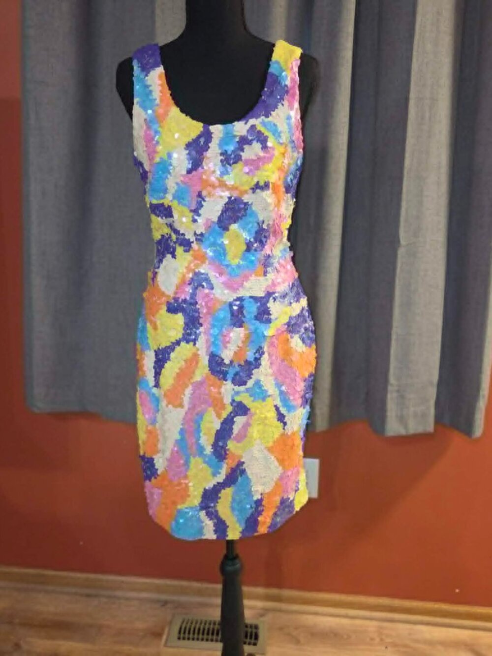 Nadine Multicolor Sequin Cocktail Party Dress Sleeveless Scoop Back